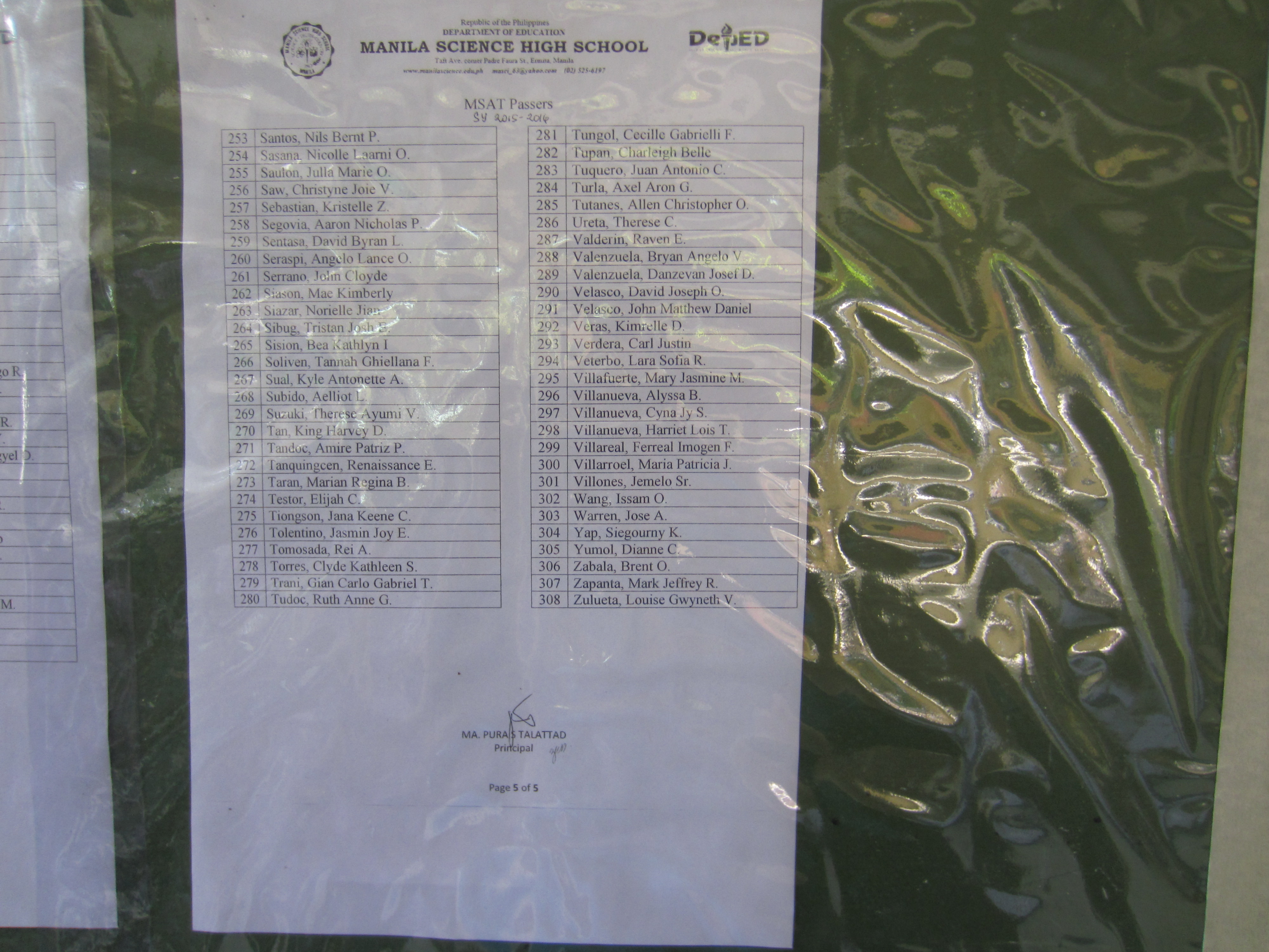 Manila Science High School Admission Test 2015 results