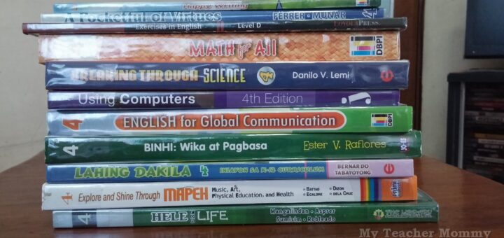Grade 4 textbooks by a homeschooler in the Philippines